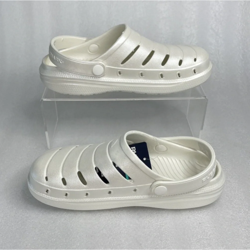Rugged Shark Eva White Pearl Clogs Slip on Sandals Girls Size 2 NEW